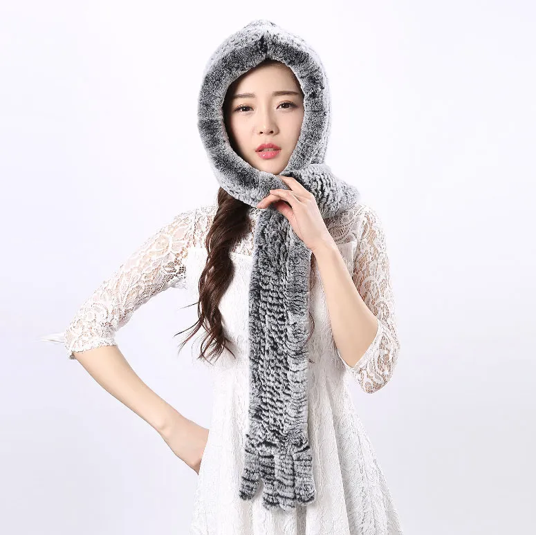 Rex Rabbit hat scarf one fur hat foreign trade women winter fur scarves fashion warm knitted hat Manufacturers wholesale