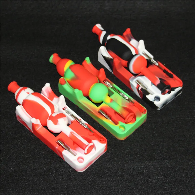 Hot hookah Silicone Nectar Bong kits with domeless 10mm male ti Nail oil rigs glass bongs water Pipes silicon bong DHL