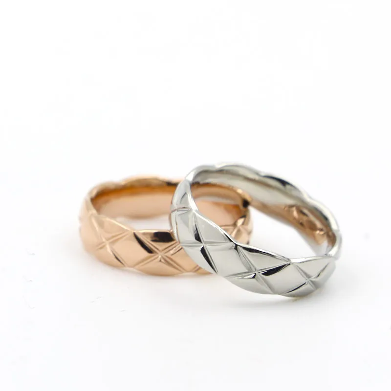 5.7mm 316L Stainless Steel fashion Cross rings cut mesh Jewelry for woman man lover rings 18K Gold-color and rose Jewelry Bijoux no logo
