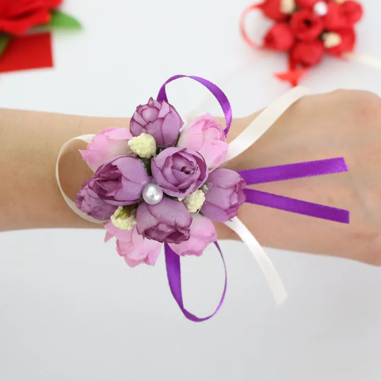 trouwbedankjes bruiloft decoraties bruiloft bloemen kunstbloem pols corsage bruidsmeisje hand pols bloem zusters bloem