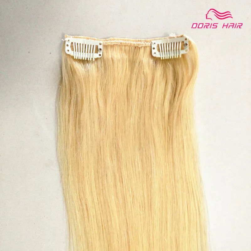 Blonde clip in menselijk haarverlenging hoge kwaliteit 100g Braziliaanse Indiase remy menselijk haar zijde rechte clip op menselijk haar DHL5849642