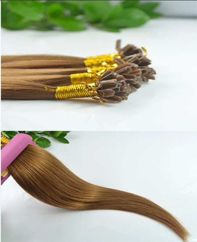 # 8 Castanho claro cabelo liso brasileiro u ponta extensão do cabelo 100g 100s pré ligado queratina vara ponta cabelo humano