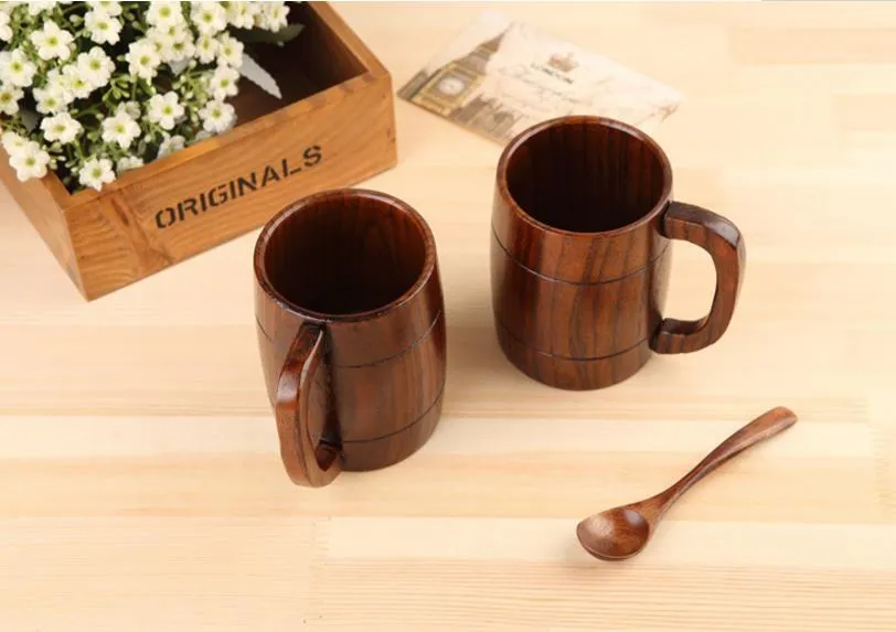 by DHL or EMS Heatproof Classical Wood Work Wooden Beer Tea Coffee Cup Mug Eco-friendly 400ml For Gatherings Party