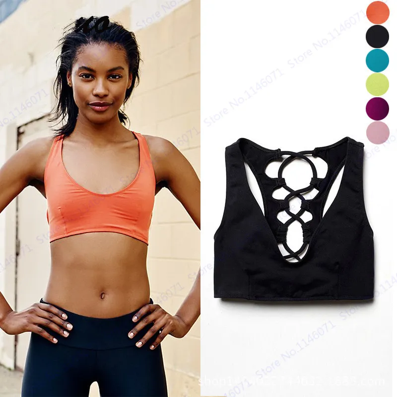 Black Wirefree Yoga Bra Green Sexy Back Cross Fitness Running Tank