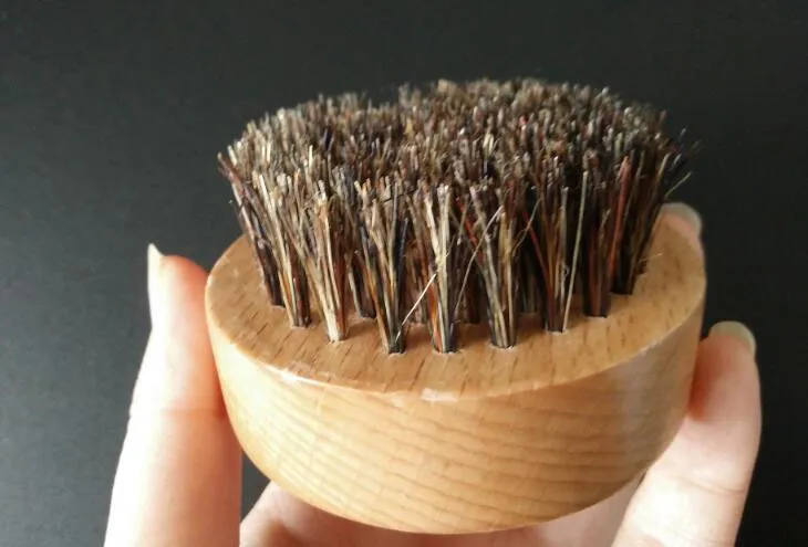 Brosse à barbe en poils de sanglier naturel moustache manche en bois rond militaire brosse à barbe pour hommes Message facial huile de barbe pour cheveux du visage