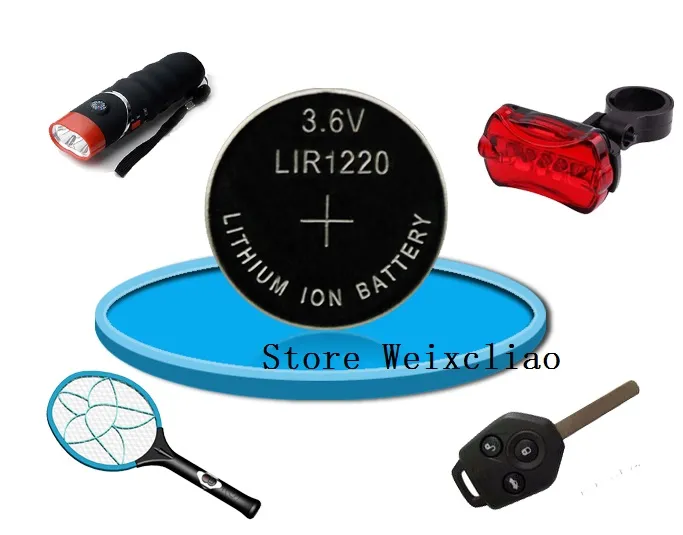 1 lote LIR1220 3.6 V íon de Lítio ion recarregável bateria de botão 1220 3.6 Volt li-ion coin batteries substituir CR1220 Frete Grátis