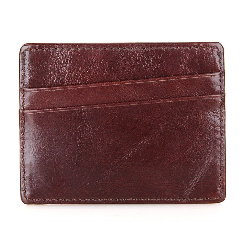 Rfid Blocking Slim ID Card Wallet for Men Red Brown Crazy Horse Leather Credit Card Holder 2017 Vintage Designer ID Card Case