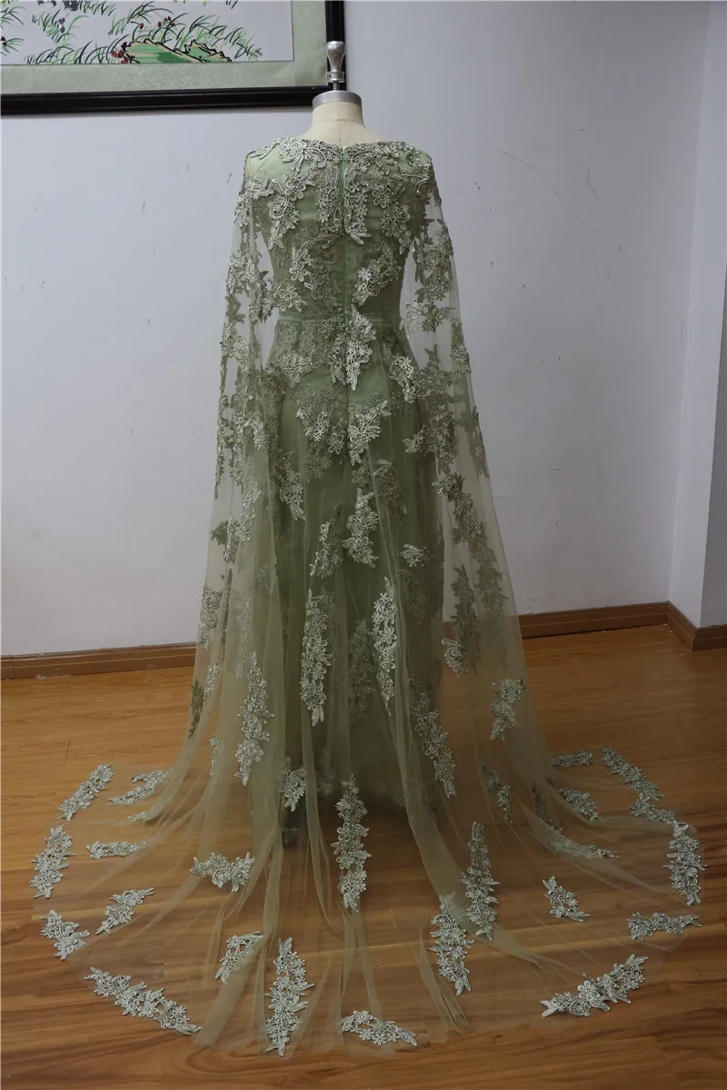 100% prawdziwy obraz Elie Saab Prom Dresses Sheer See przez Sparkly Aplikacje Suknie Wieczorowe z Cloak Formal Party Runway Sukienki Custom Made