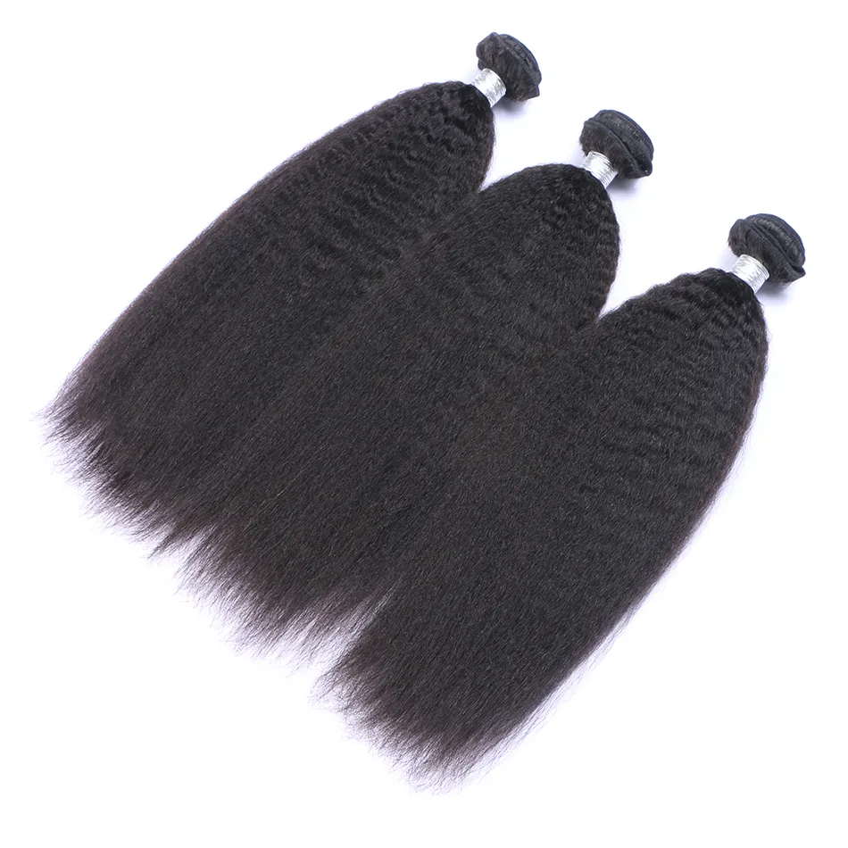 Paquetes de tejido de cabello humano virgen brasileño Kinky Straight 8A Extensiones de cabello recto peruano malasio indio mongol italiano grueso Yaki