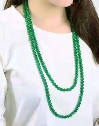 Moda kadın039s doğal 8mm yeşil yeşim yuvarlak değerli taş boncuklar kolye 50039039 long8422107