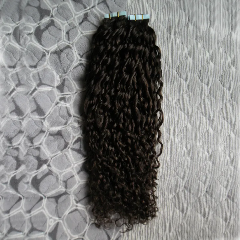 Kinky Curly Virgin Brazilian Hair Tape In Human Hair Extensions 100g skin weft hair extensions