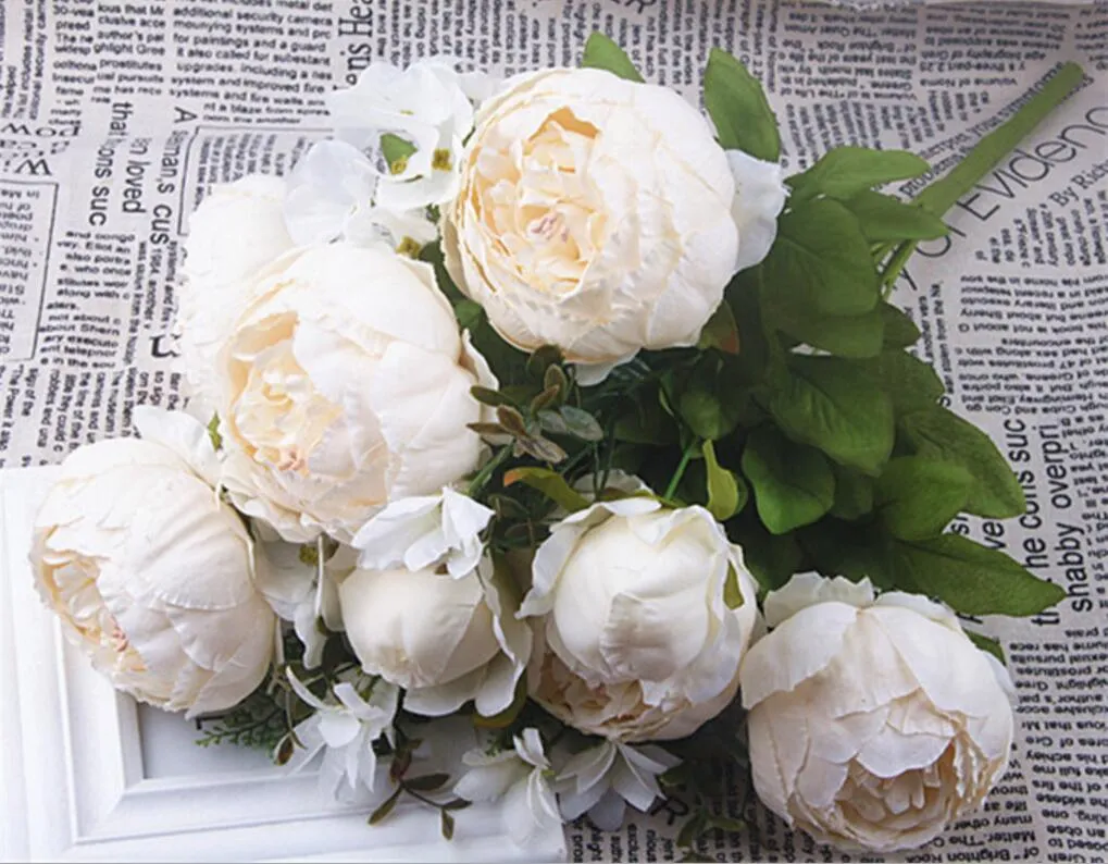 Bouquets de type 2 5 Bouquets artificiels à la main Peton de style fleur de style rural pour les têtes pour le bouquet de mariée de mariage pour le mariage.