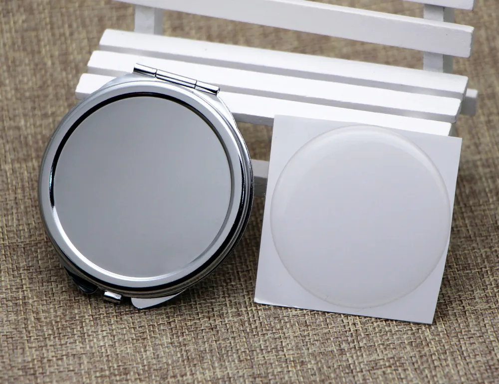 Miroir compact rond blanc + autocollant époxy dia 51mm bricolage vide miroir compact # 18032-1 5 pièces / petit ordre d'essai