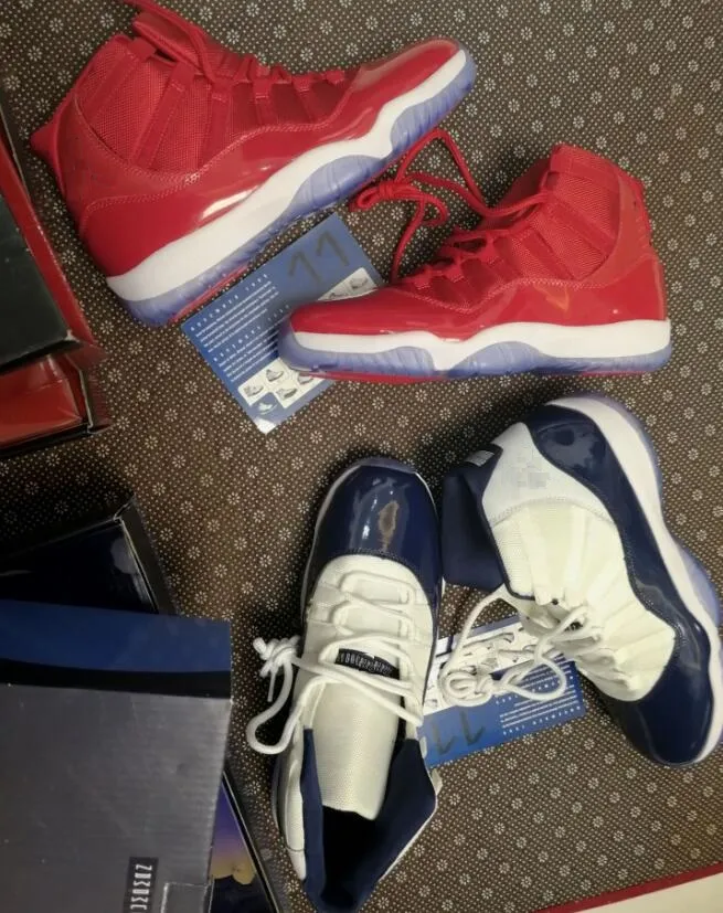 Concord Bred 11 Win Like 96 Ice Blue Space Jam 11 Midnight Navy Blue Gym Red 11s with Box Basketball Shoes Free