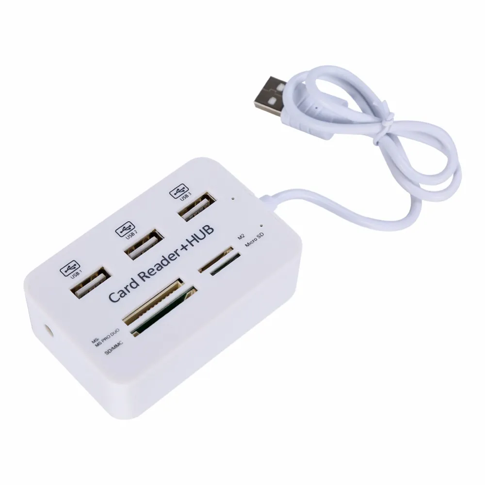 Freeshipping Micro USB Hub Combo 2.0 3 Portar Kortläsare Höghastighets Multi USB Splitter Hub USB Combo All i en för PC-dator Tillbehör