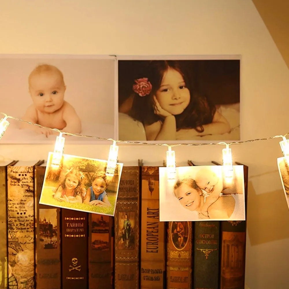 LED أضواء سلسلة الجدة الجنية مصباح مليء بالنجوم البطارية بطاقة صور كليب Luminaria مهرجان عيد الميلاد الديكور الزفاف