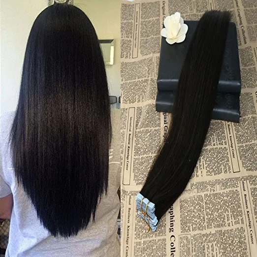 ELIBESS Tape in human hair extension 25gpcs set 1B 2 46 27 Double Drawn Tape In Hair Extension With Thick Ends1560012