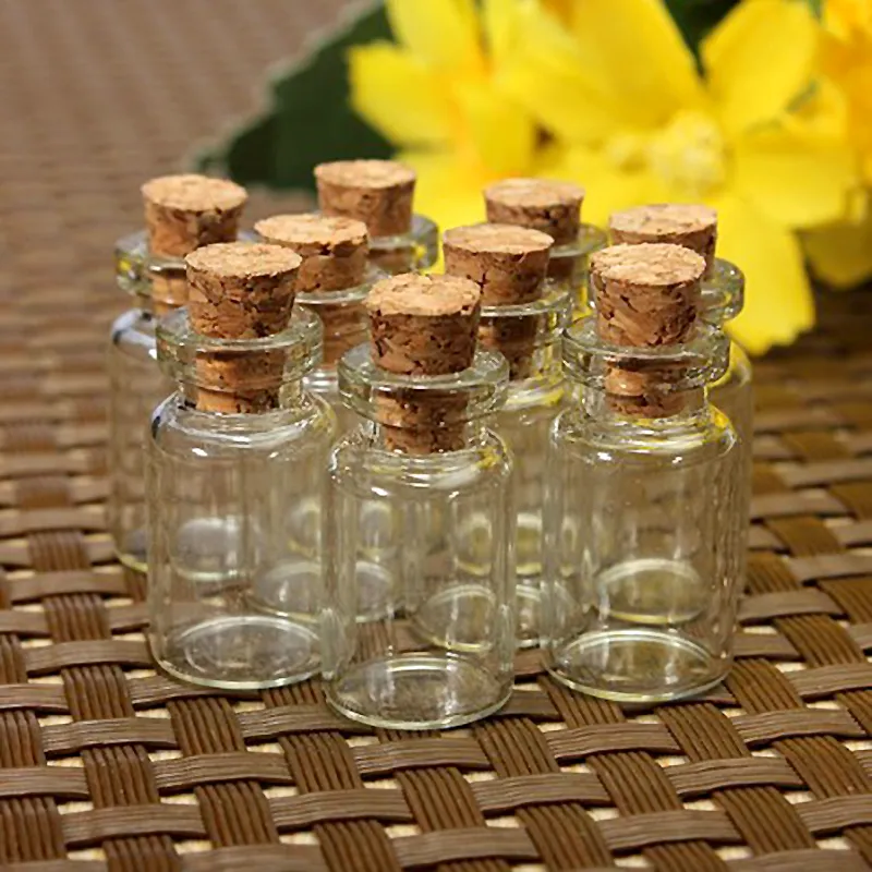 Wholesale- 10pcs/Set Mason Jar Small Glass Bottle Vials Glass Jars Cheap Cork Stopper Make Wish Small Glass Bottle Size 24x12mm ZH210