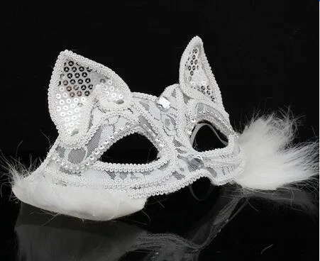 Maschera feste di Halloween Maschere animali in pizzo Maschera volpe Colore bianco nero Mezza faccia Accessori maschere gatti sexy