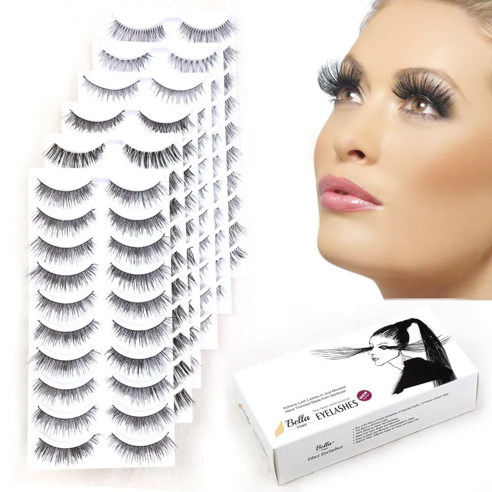 Bella Hair False Eyelashes Extension 6 Different Style Cosmetic Strip Fake Lashes - 60 Pairs Natural & Dramatic Reusable Eyelashes Bulk in