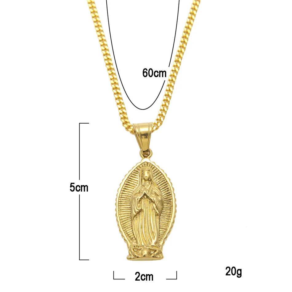 Hip hop Men Women Stainless Steel 24k Gold Color Punk Virgin Mary Pendant Necklace 24" Cuban Chain Fashion Jewelry