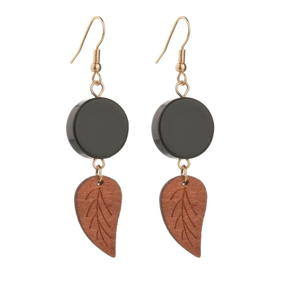 Nouveau classique en bois noir rond acrylique feuille géométrique haute qualité bois boucles d'oreilles pour femmes accessoires