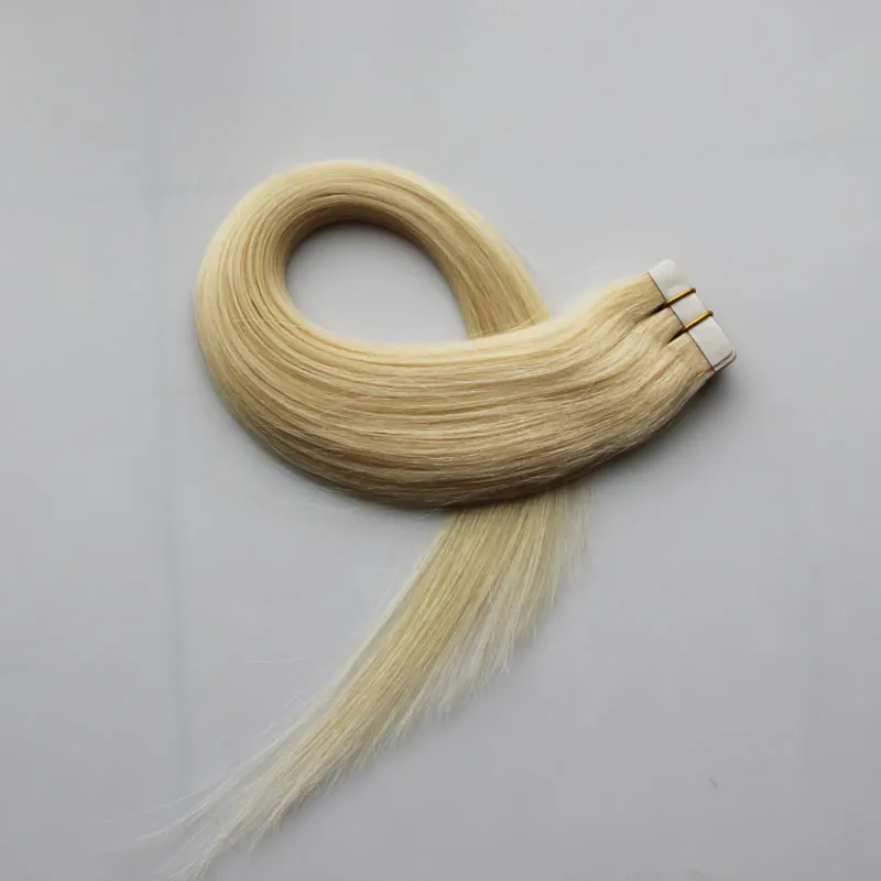 Nastro nelle estensioni dei capelli Capelli biondi umani # 613 Bleach Blonde Straight 30g 40g 50g 60g 70g nastro di estensione dei capelli di trama della pelle