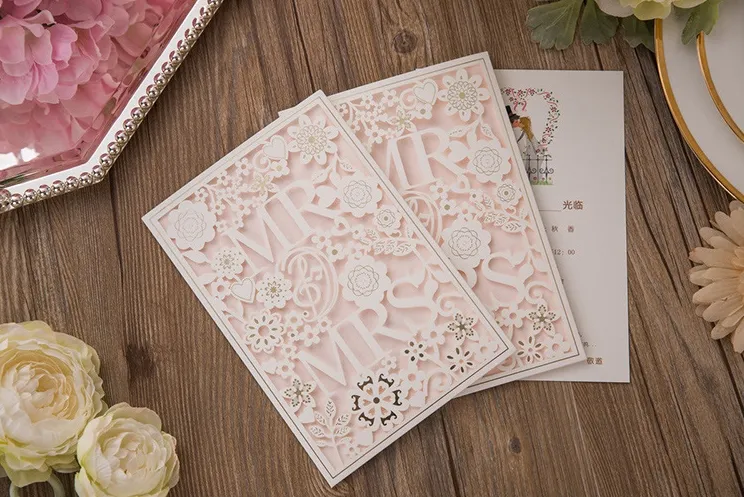 Cartes d'invitation de mariage découpées au Laser, fleurs en papier blanc, cartes d'invitation Mr Mrs, 2 couleurs, enveloppe et sceau, entier 4723391