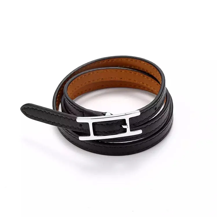 2017 Jewelry wholesale H belt buckle, three layer leather bracelet, Kell bracelet, H letter leather, men and women Bracelet