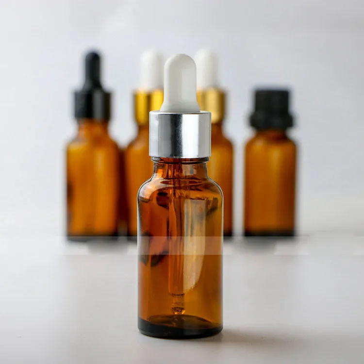 / 20ml garrafa âmbar E Vidro líquido com preto Ouro Cap Droppers estufa e para Eliquid Oil Via DHL Shipping