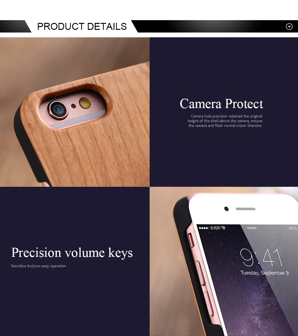 Naturligt klassiskt tomt trä bambu fall hårdback mobiltelefon skal lyx anpassat träskydd för iPhone Apple 6 6s plus 7 plus