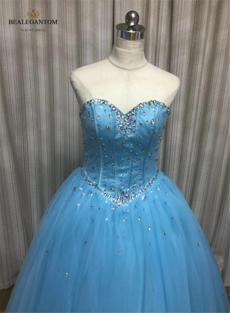 2017 New Real Photo Sweetheart Ball Gown Quinceanera Abiti con perline Ball Gown Prom Pageant Debuttante Dress Party Gown BM01
