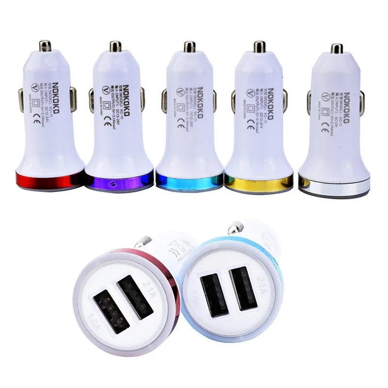 100 adet / üstü LED Işık Renkli Evrensel 2-Port Çift USB Araç Şarj 2.1A + 1A Şarj Adaptörü iPhone Samsung MP3 GPS Akıllı Telefon için