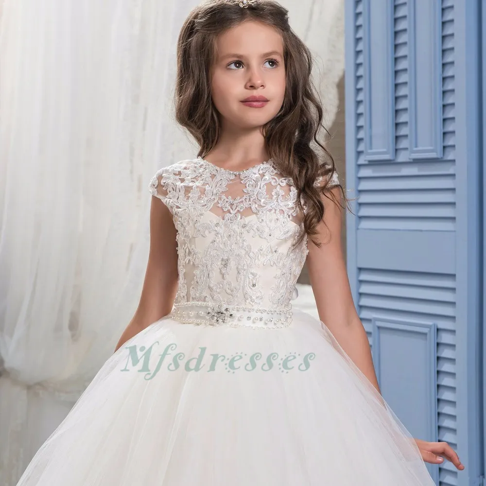 white party dresses 2017 Girls White Satin 3D Flower Lace Adorned T-Length Communion Dress 6-16 from Cinderella Couture at Sophia's Style 10