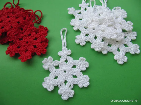 Conjunto de 12 patrones de ganchillo de Navidad, patrón de copo de nieve de ganchillo, adornos de Navidad blanco de algodón bricolaje, ganchillo Lyubava