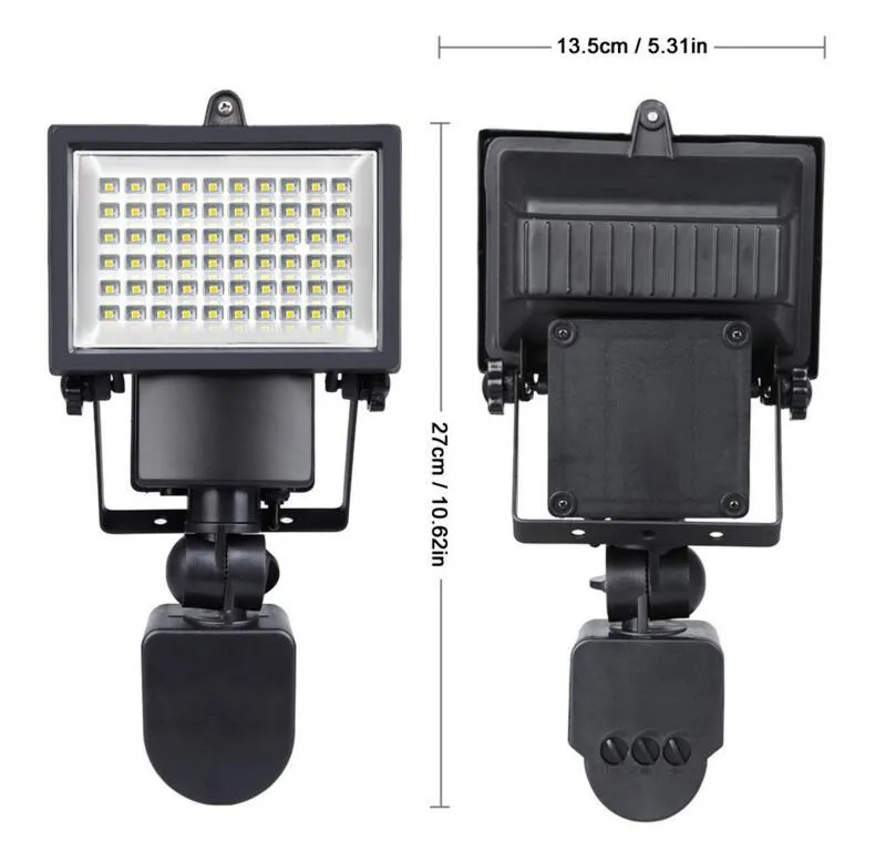 Solpanel LED Flood Security Garden Light Pir Motion Sensor 60 Lysdioder Vägglampa Utomhus Nödlampa