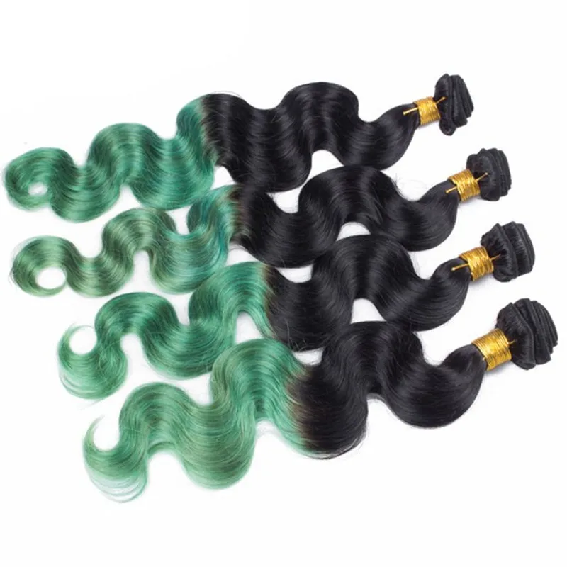 8A Brasilianische Körperwelle Ombre Farbe Zwei Ton 1B Grün 3 Stücke Heiße Haarverlängerungen Zwei Ton Großhandel Haar Bündelt Brasilianisches Haar