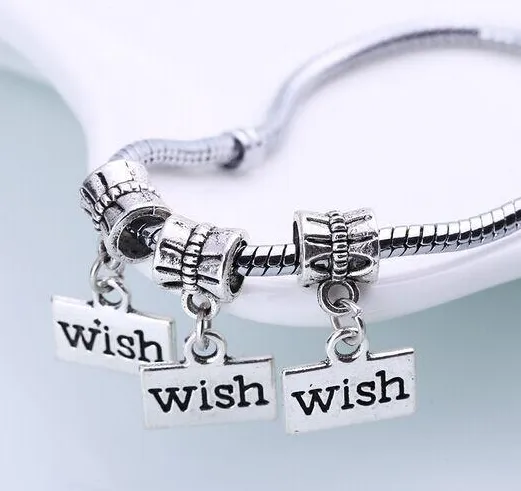 Tibetan Silver Wish Charms Big Hole Dangle Beads Fit pendant For Jewelry Makings Bracelet