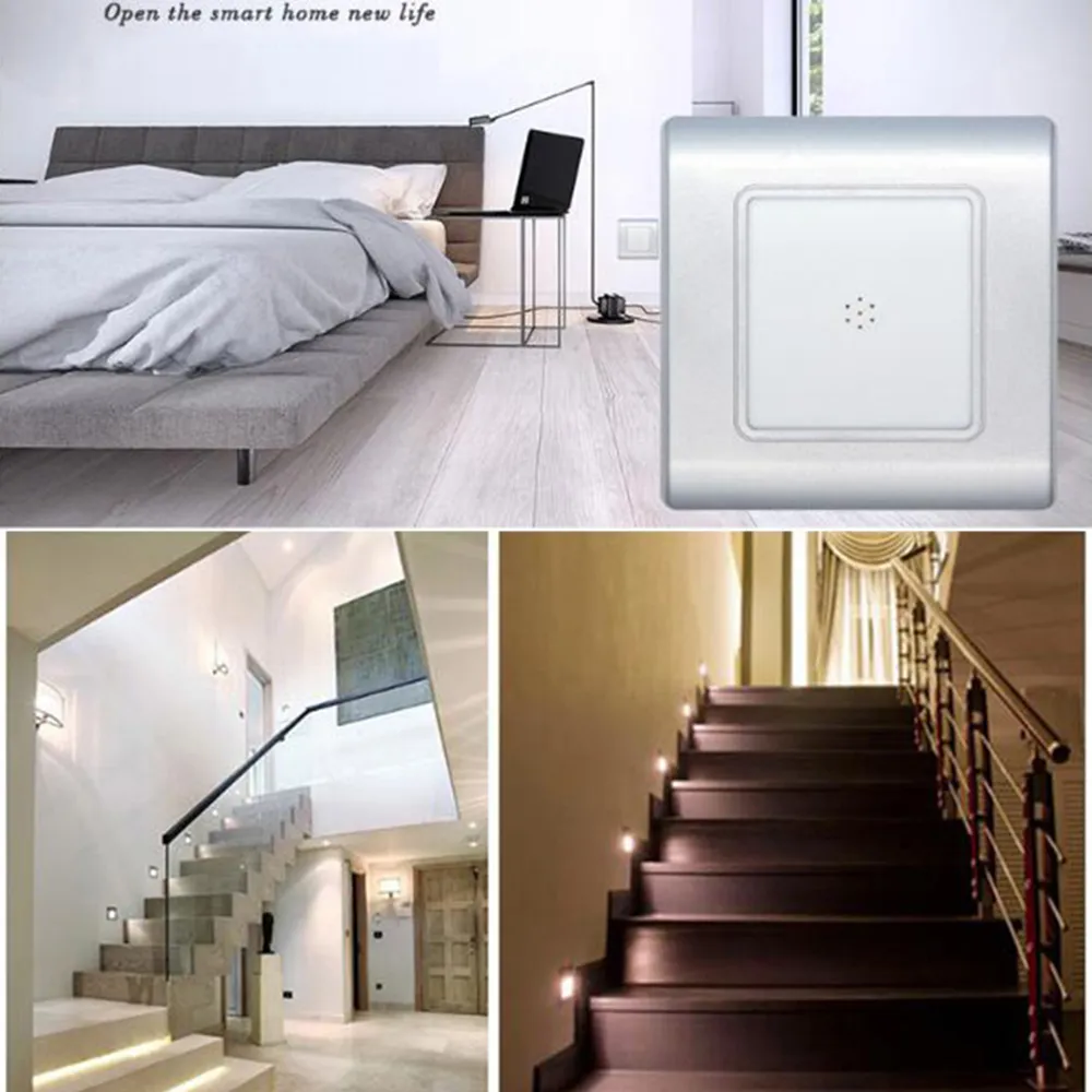 2.5w dźwięk i kontrola światła schody kroki Aselligentne Intelligent LED Footlight Lights Night Lights Wall Cokół Reklamowy Weranda Korytarz Korytarz Lampa