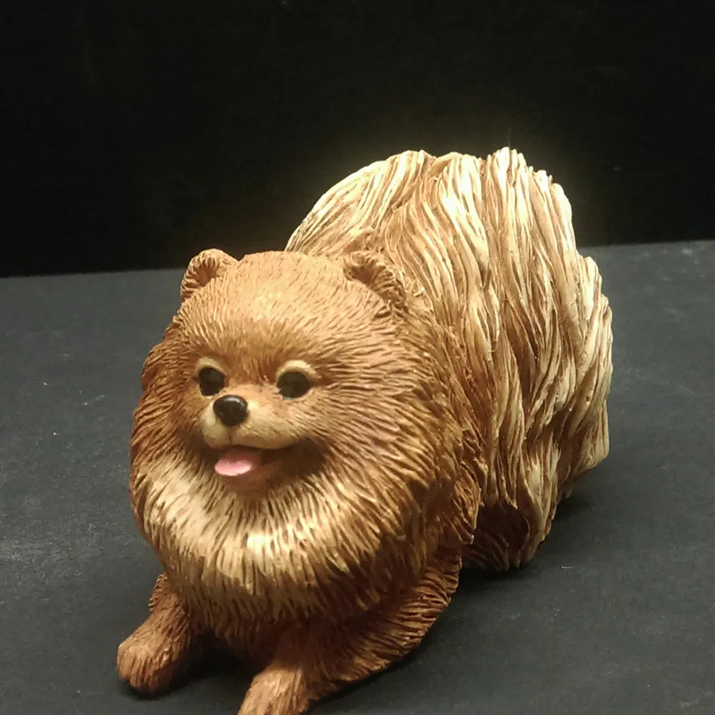 Arts Pomeranian hond beeldje hand gesneden hars standbeeld dierlijke kunst ambachten woondecoratie ornamenten kids cadeau