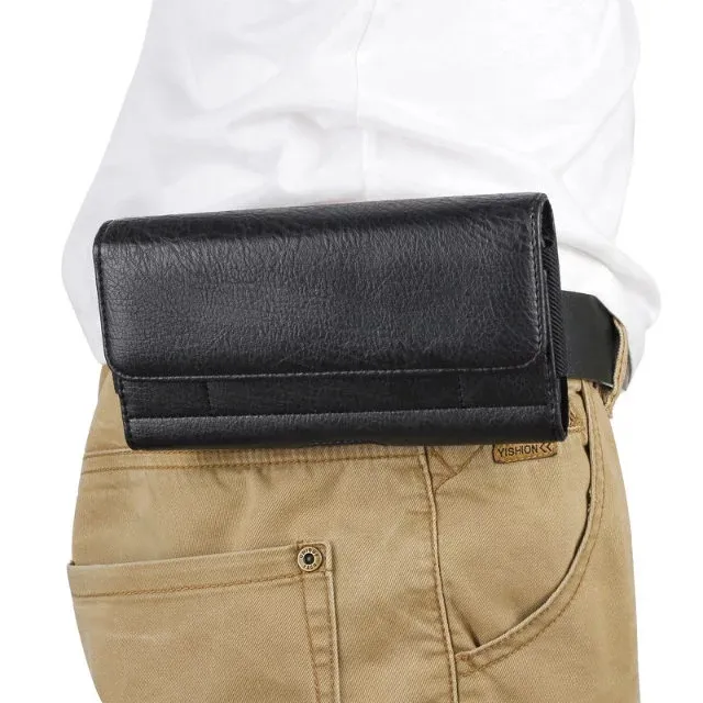 Luxury Universal Holster Belt Clip midja man Flip Pu Leather Cover Bag Telefonfodral för alla mobiltelefoner 4.7 till 6.3 tum