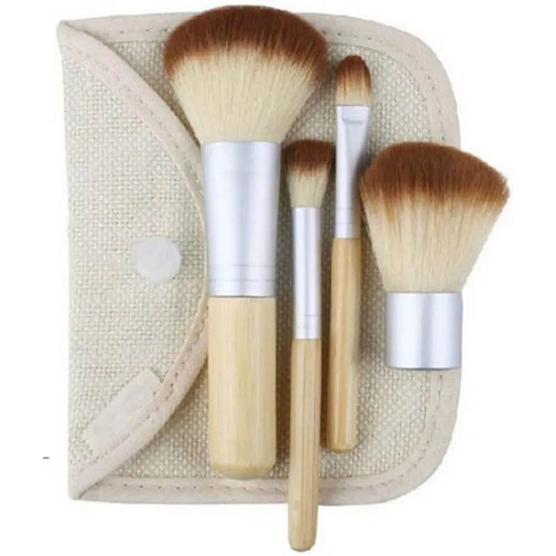 4-teiliges Make-up-Pinsel-Set für Foundation, Power, Concealer, Rouge, Lidschatten, wunderschöne Bambus-Make-up-Pinsel-Werkzeuge mit Etui