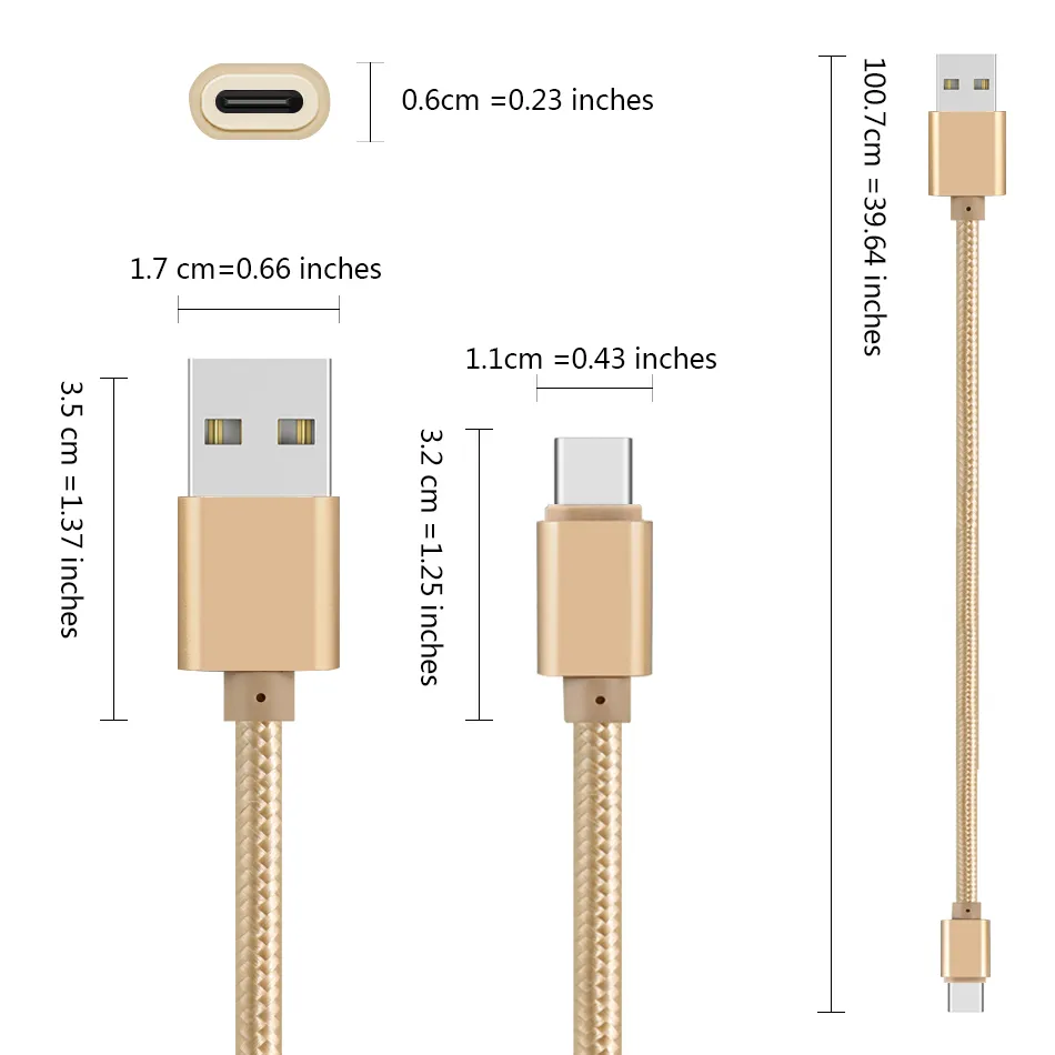 Cables USB de alta velocidad Tipo C A C ADAPTADOR DE CARGA DATOS SYNC SYNC METAL TELEFONO LÍNEA DE TELÉFONO 0.48mm Espesor fuerte cargador trenzado