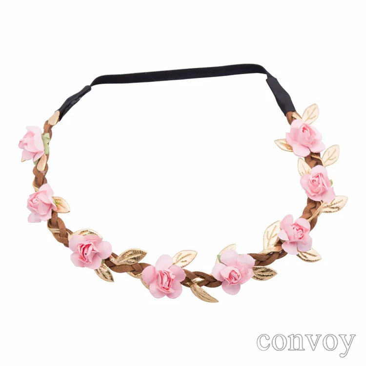 Ghirlande da spiaggia capelli bambini Fai da te Fasce fiori in foglia oro Ragazza Ghirlanda elastica Copricapo da sposa principessa Accessori capelli bambini K9067886