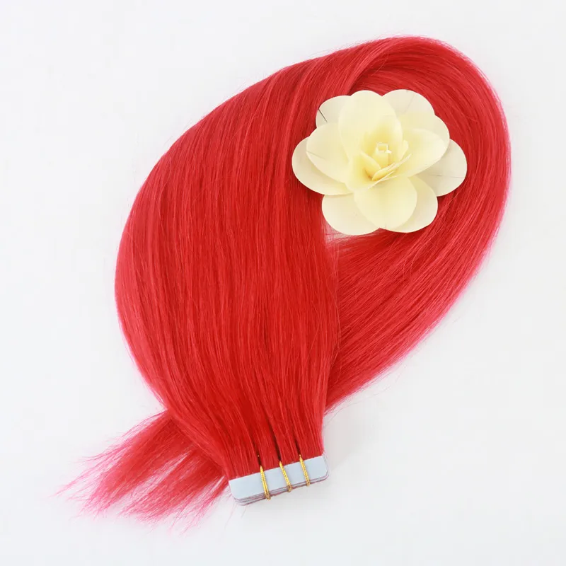 Full Hair Popular Multi-Colors Red Color Tape in Premium Remy Human Hair Extensions Set 50g Weight Straight Human Hair