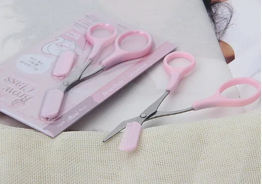 Partihandel Nya Hot Selling Kvinnor Rosa Färg Ögonbryn Saxar med Combs Makeup Tools