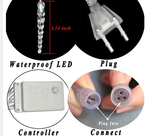 Éclairage de vacances 4M120LED s étanche guirlande lumineuse fée glaçon LED rideau lumineux pour Festival guirlande de noël décoration