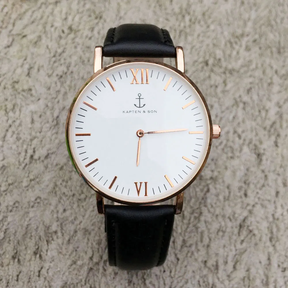 Moda Kapten Son Marka Kobiety Mężczyźni Unisex Skórzany Pasek Kwarcowy Wrist Watch