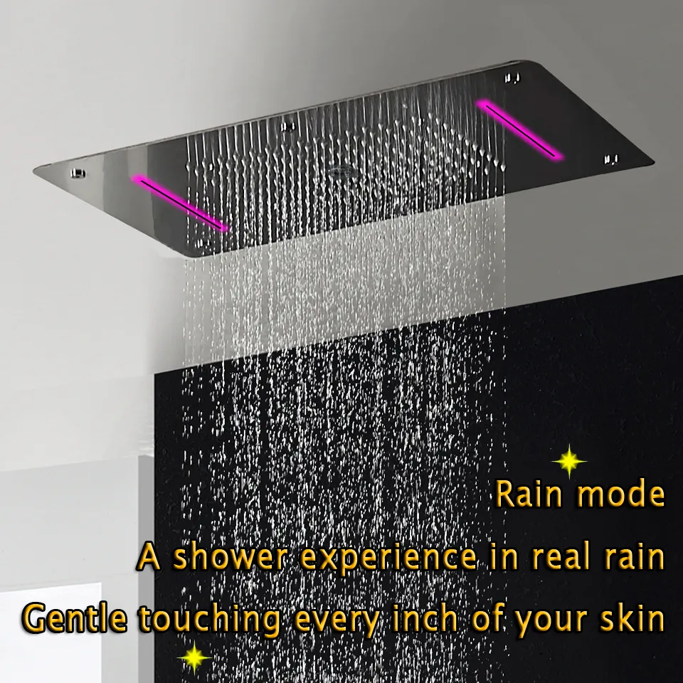 Thermostatic Shower Panel Stainless Steel LED Rain Waterfall Big Shower Head Ceiling Bathroom Faucet Set Wall Mounted Rainfall Faucets Unit