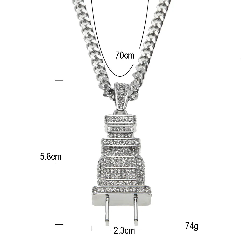 Hip hop Mens Iced Out Plug Pendentif Collier Or Argent Couleur Charme Micro Pave Plein Strass Hip Hop CZ Bling Collier Jewelry239q